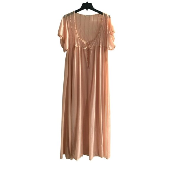 VTG 70s Peach Nylon Nightgown John Kloss For Cira S Cottagecore Peasant Prairie - Picture 1 of 9